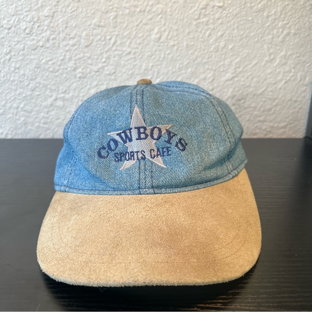 Vintage 90s Dallas Cowboys Cafe‎ Luna Pier Denim Suede Brim Hat Cap Strap Back